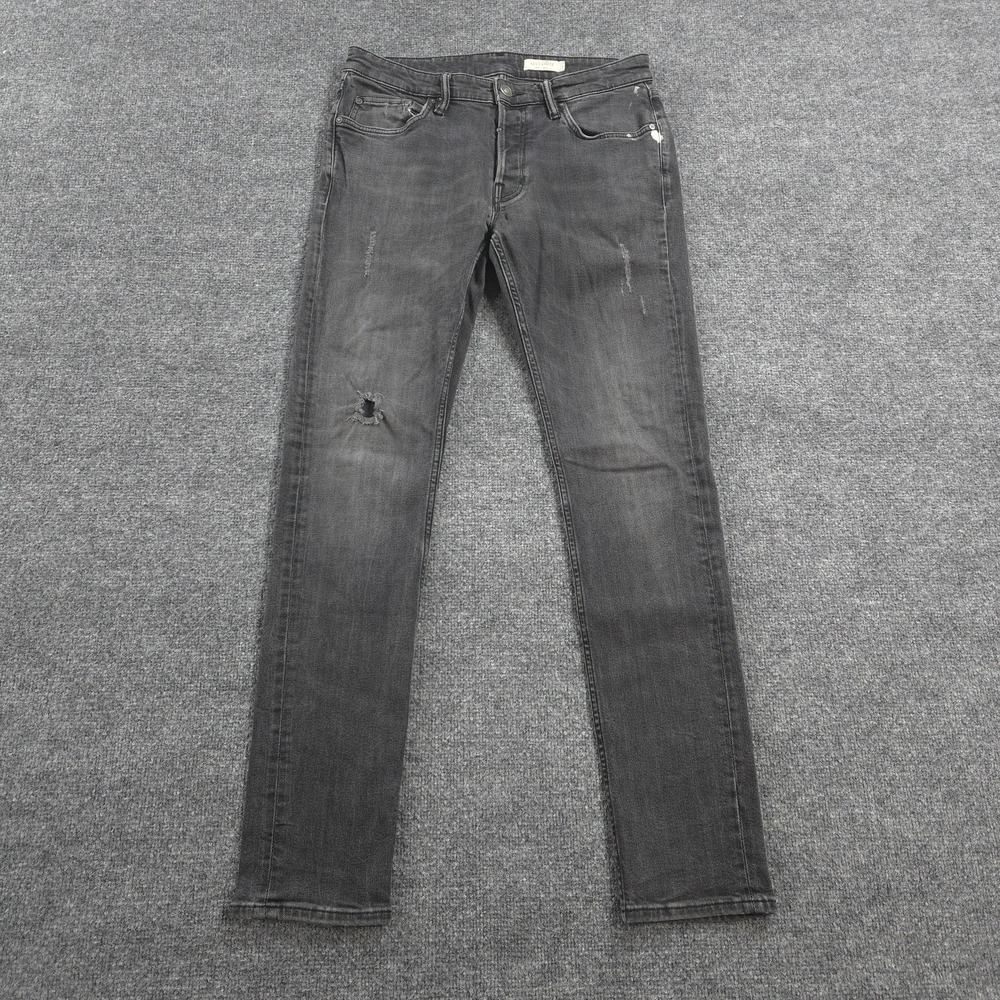 AllSaints Jeans Mens 32x33 Black Rex Skinny Slim Stretch Denim Distressed